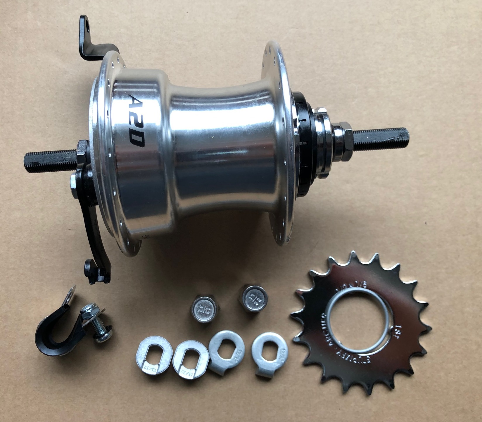 Sturmey Archer A2D Automatik 2-Gang Getriebenabe Trommelbremse 36L silber