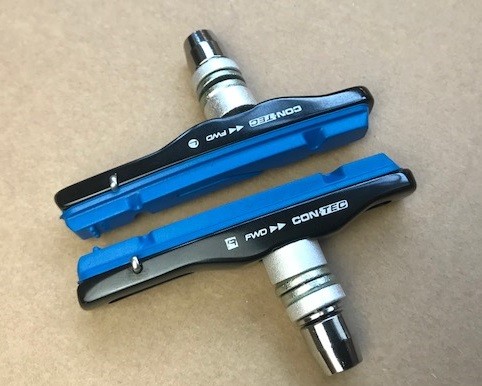 Contec V-Stop+ Bremsbeläge blau mit Aluhalter für V-Brake
