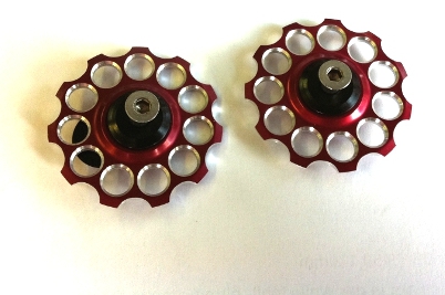 CNC Schaltwerkrollenset Alu gefräst rot eloxiert 11Z (1 Paar)